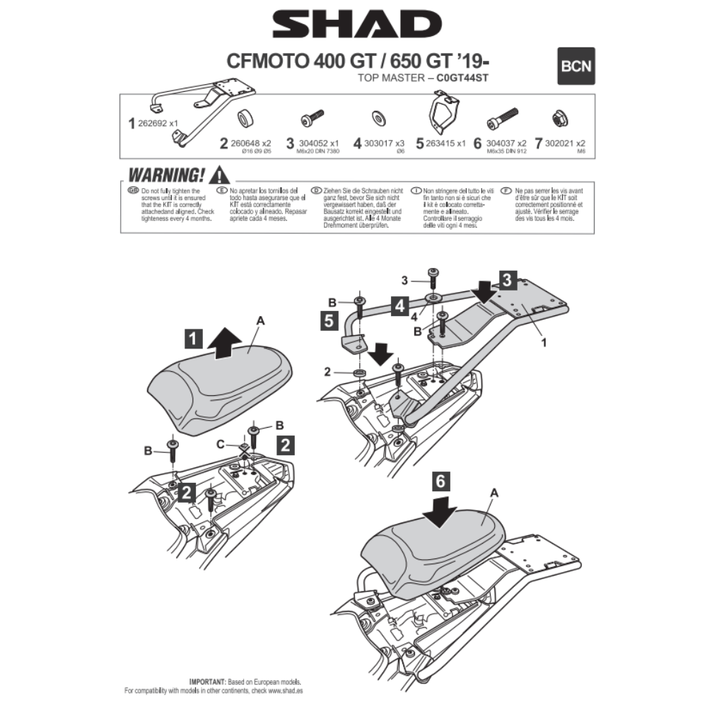 SHAD Top Box Bracket CF MOTO 400GT; 650GT 2019-2024