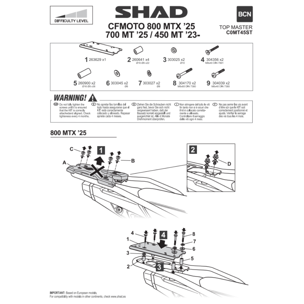 SHAD Top Box Fitting Kit CF MOTO 450MT; 700MT; 800MTX 2023-2026
