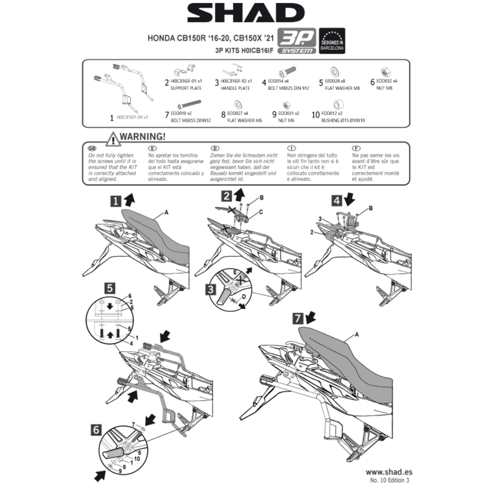 SHAD Side Bracket 3P System Honda CB150X; CB150R 2021-2025