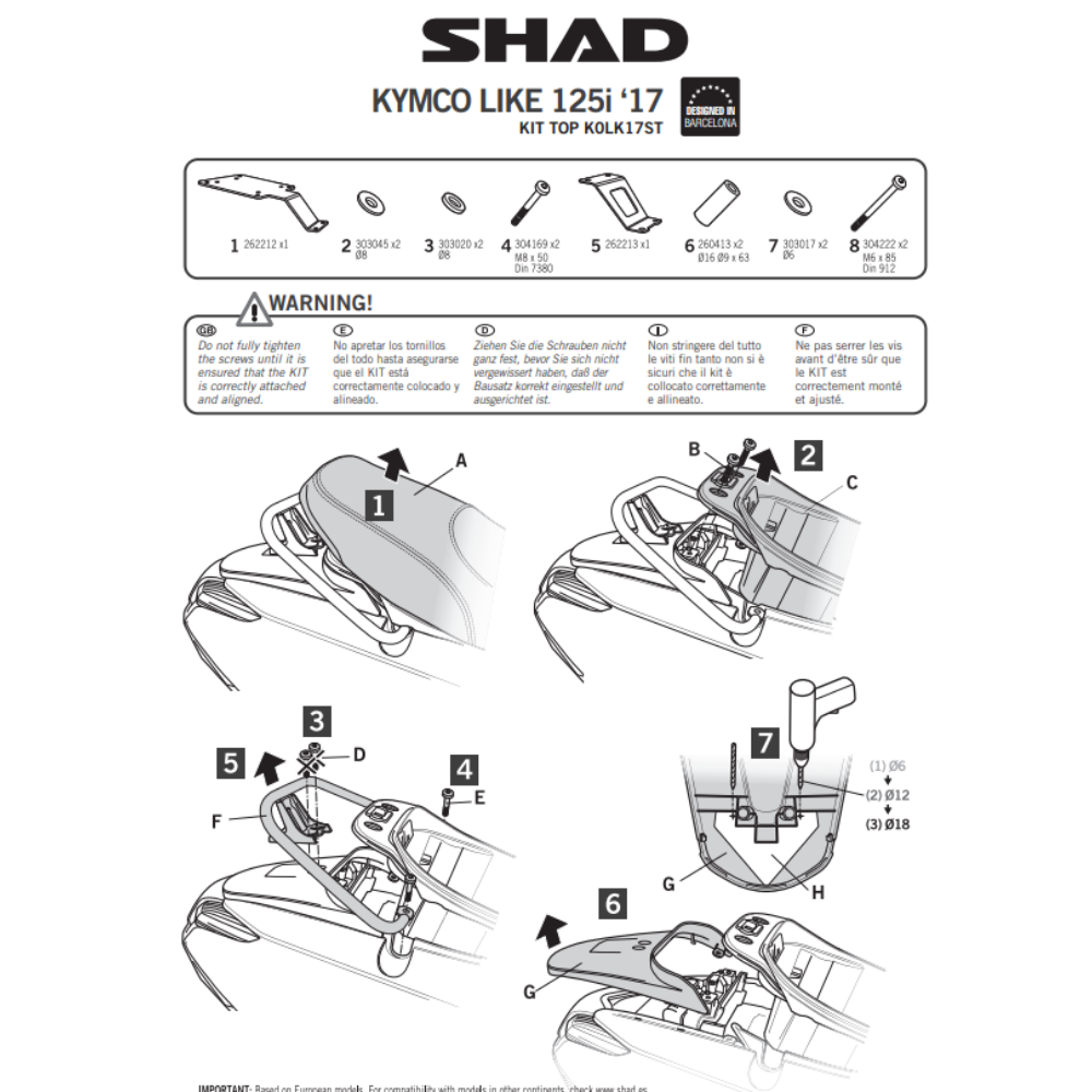 SHAD Top Box Bracket Kymco Like 125 2017-2024