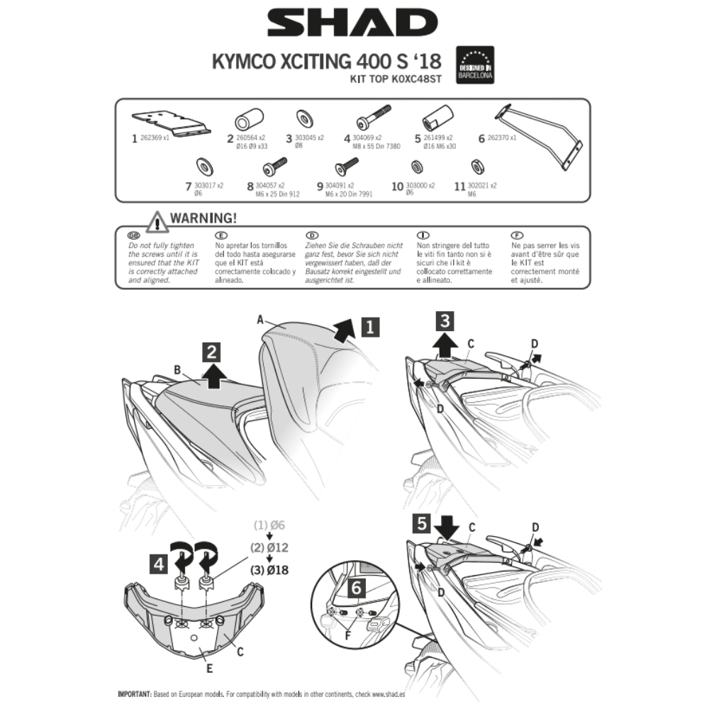 SHAD Top Box Bracket Kymco Xciting 400S 2018-2025