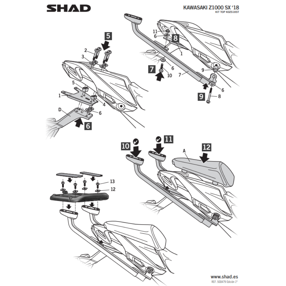 SHAD Top Box Bracket Kawasaki Z; NINJA 1000 2021-2025