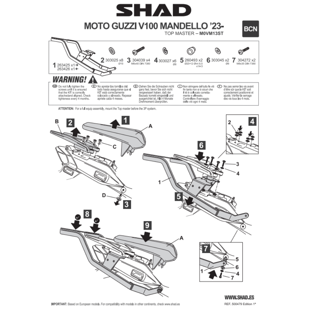 SHAD Top Box Bracket Moto Guzzi V100 MANDELO 2022-2026