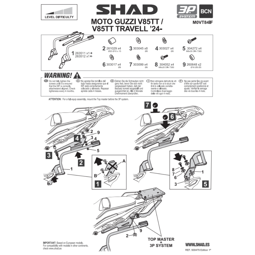 SHAD 3P System Side Bracket Moto Guzzi V85 TT; V85 TT TRAVEL 2024-2026