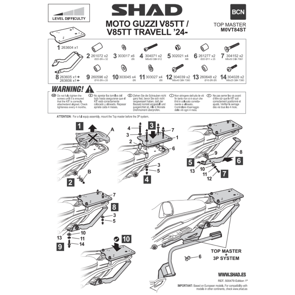 SHAD Top Box Bracket Moto Guzzi V85 TT; V85 TT TRAVEL 2024-2026
