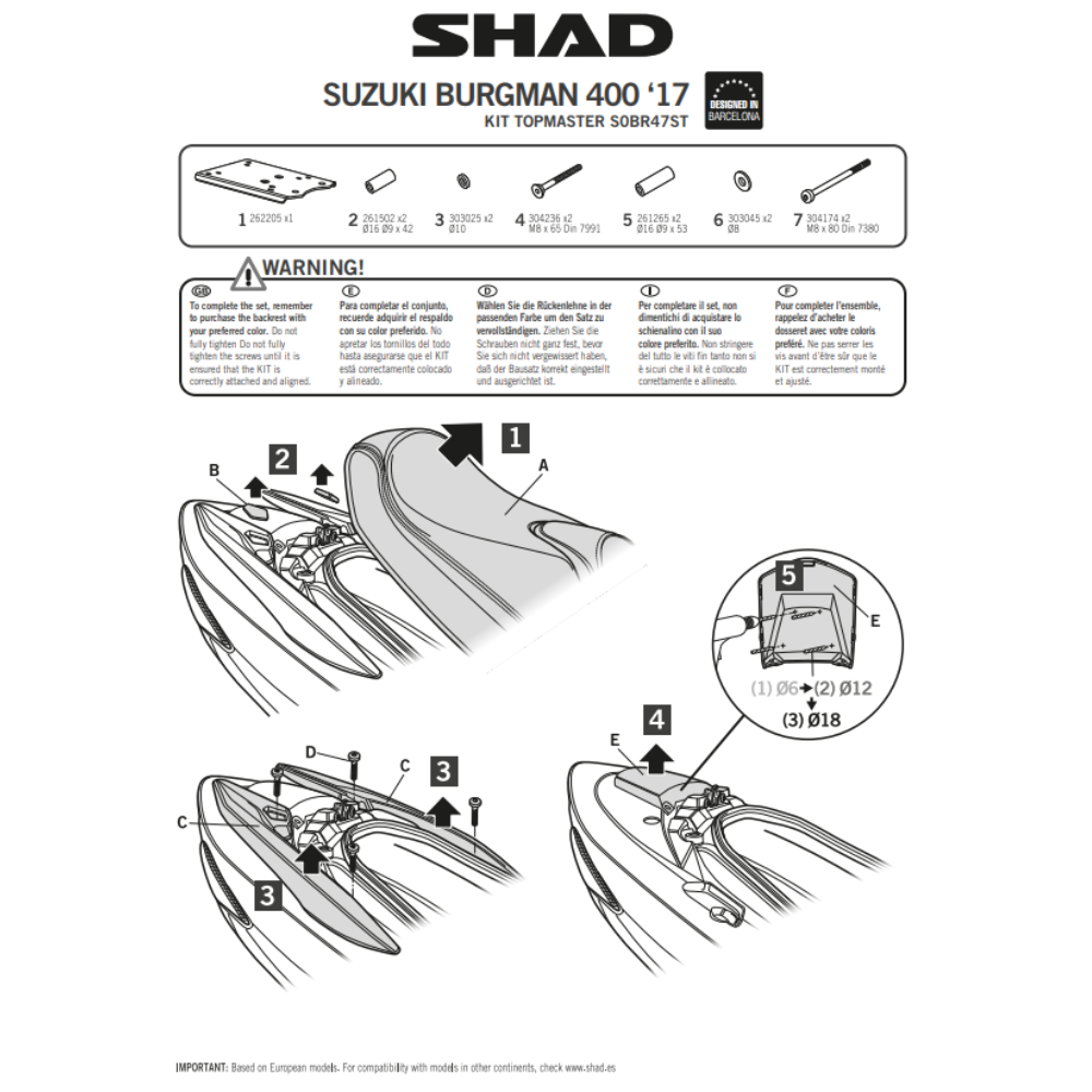 SHAD Top Box Fitting Kit Suzuki Burgman 400 2017-2022