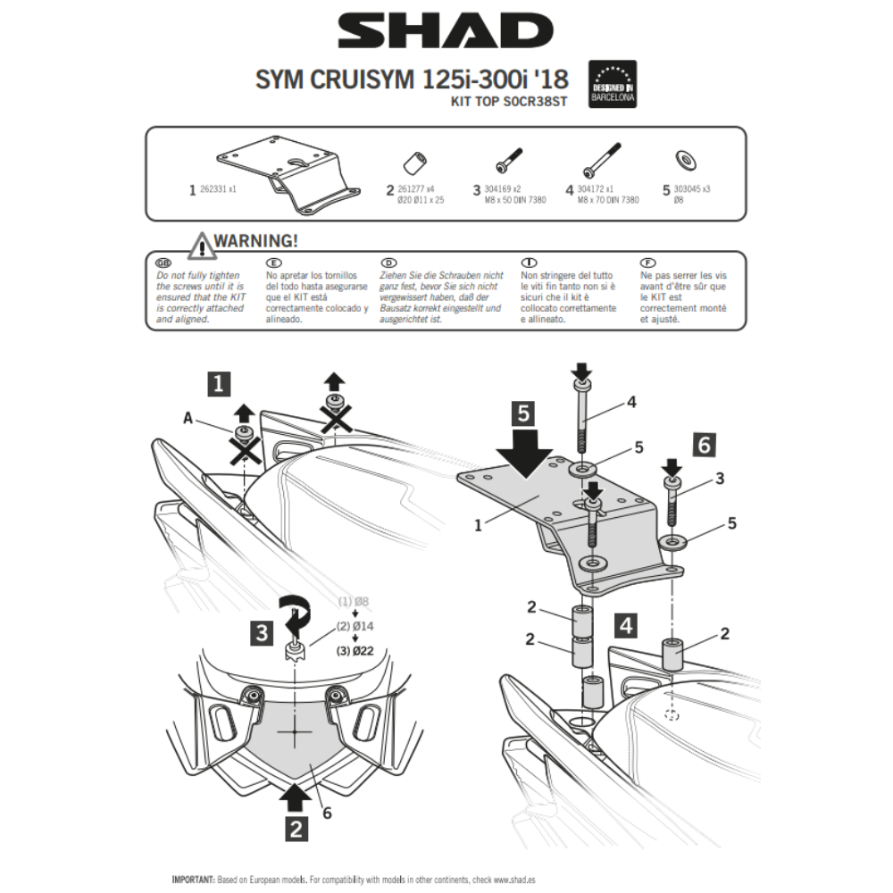 SHAD Top Box Fitting Kit SYM Cruisym 125/300 2018-2021