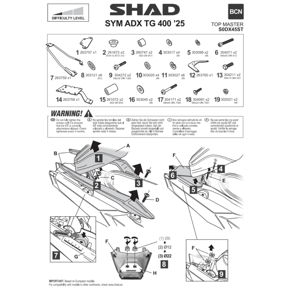 SHAD Top Box Bracket SYM ADX TG 400 2025-2026