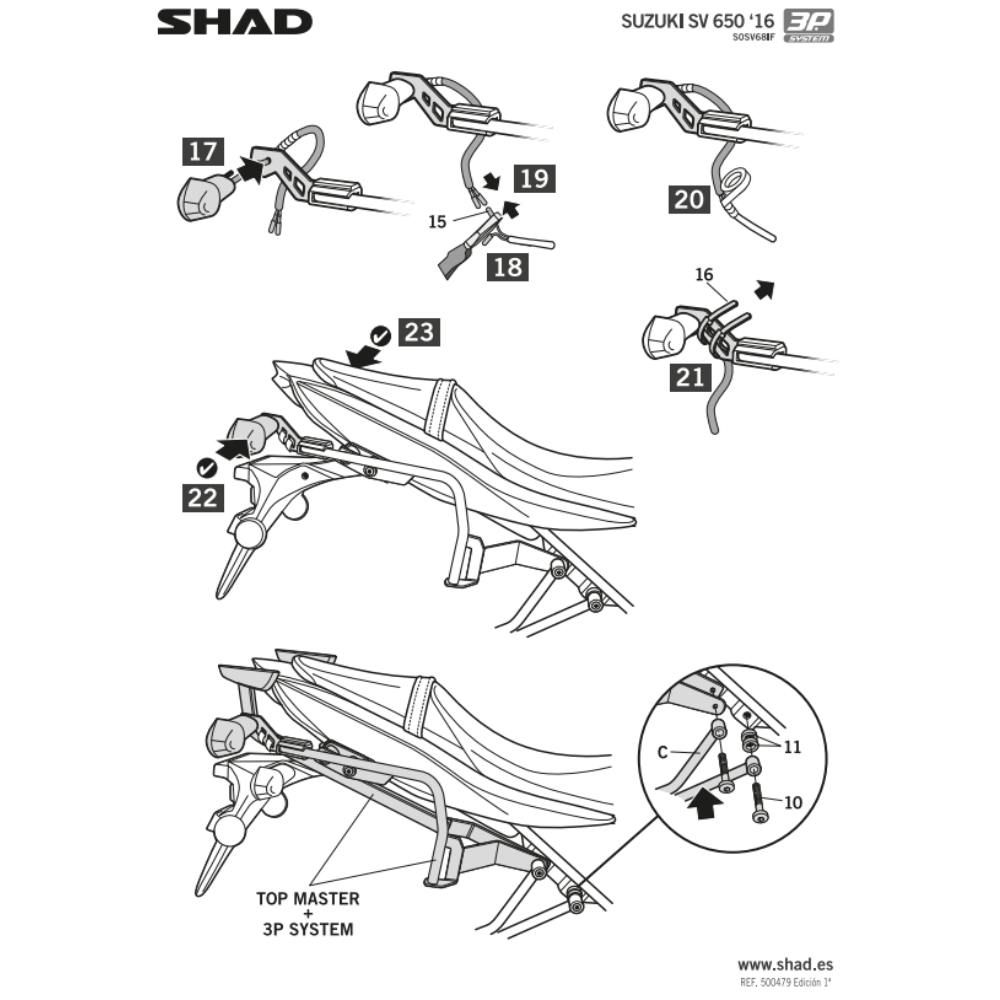 SHAD 3P System Side Bracket Suzuki SV650; SV650 X 2018-2026