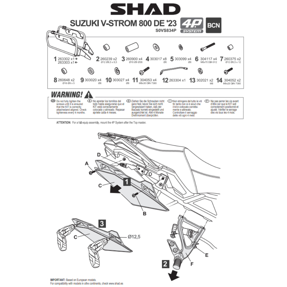 SHAD 4P System Side Bracket Suzuki V-STROM 800 SE; DE; TECH 2023-2026