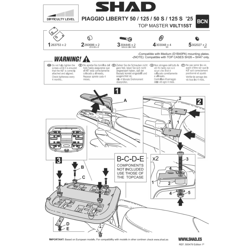 SHAD Top Box Fitting Kit PIAGGIO LIBERTY 125/150 2025-2026