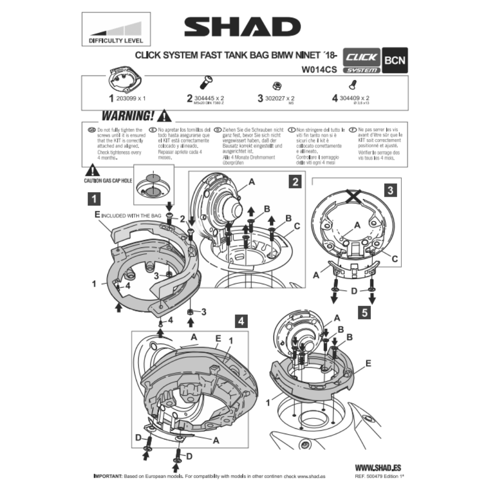 SHAD Click System Tank Bag Fitting Kit BMW