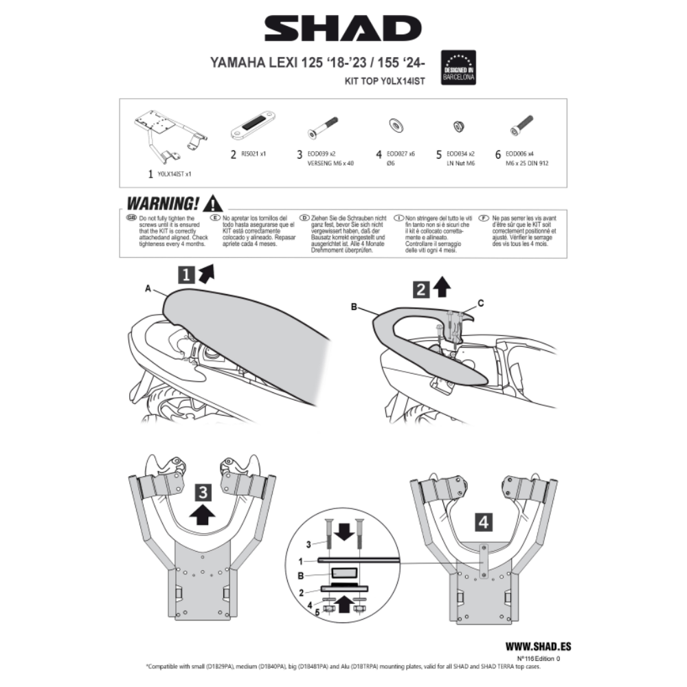 SHAD Motorcycle Box Bracket YAMAHA Lexi LX 155