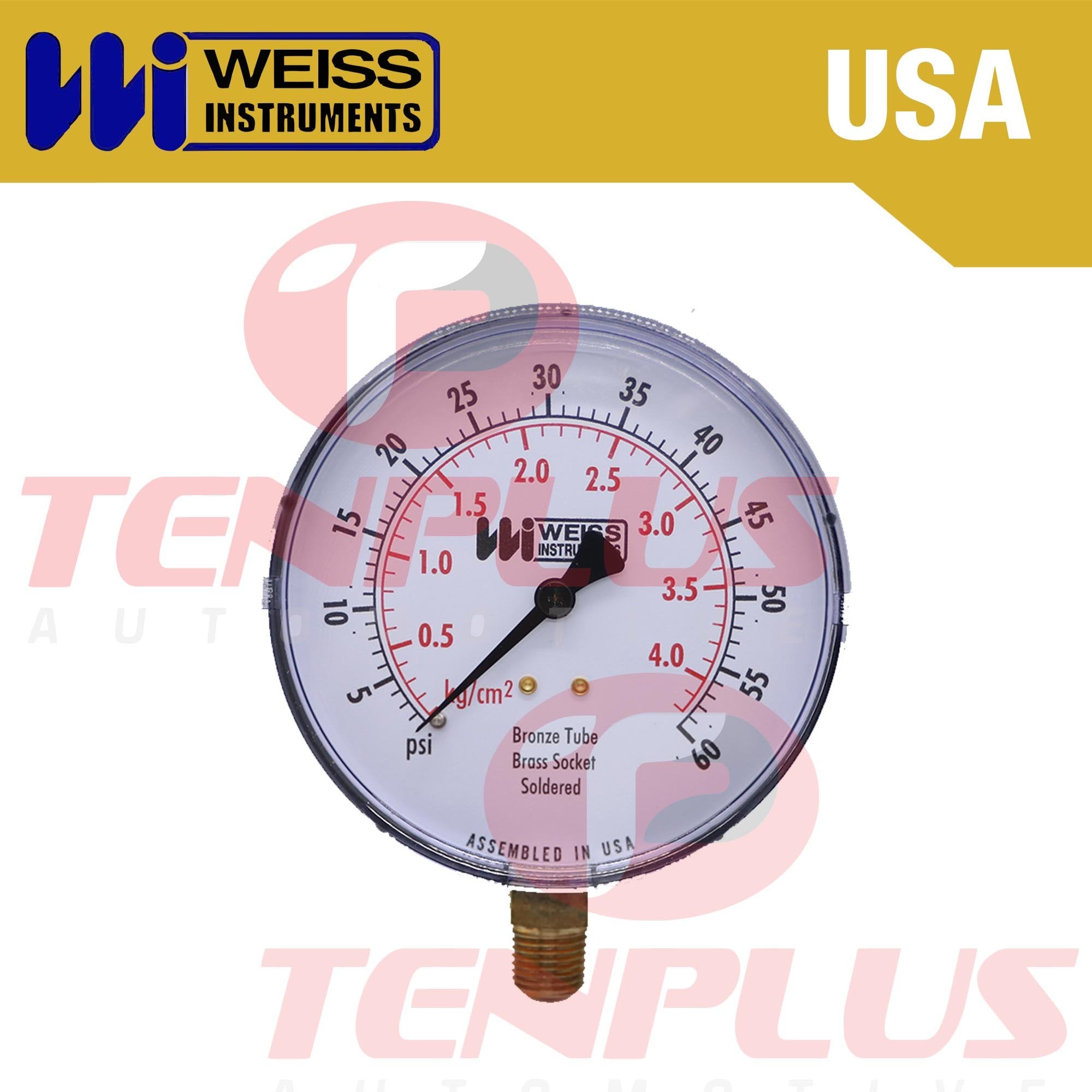 Weiss Pressure Gauge 4.0" Black Metal Case Brass Socket 0-60 PSI/ 4 KGCM2 1/4 Bottom Connection