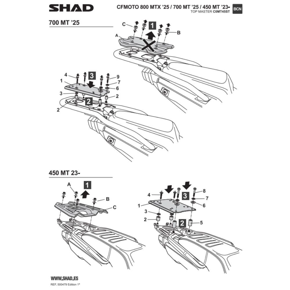 SHAD Top Box Fitting Kit CF MOTO 450MT; 700MT; 800MTX 2023-2026
