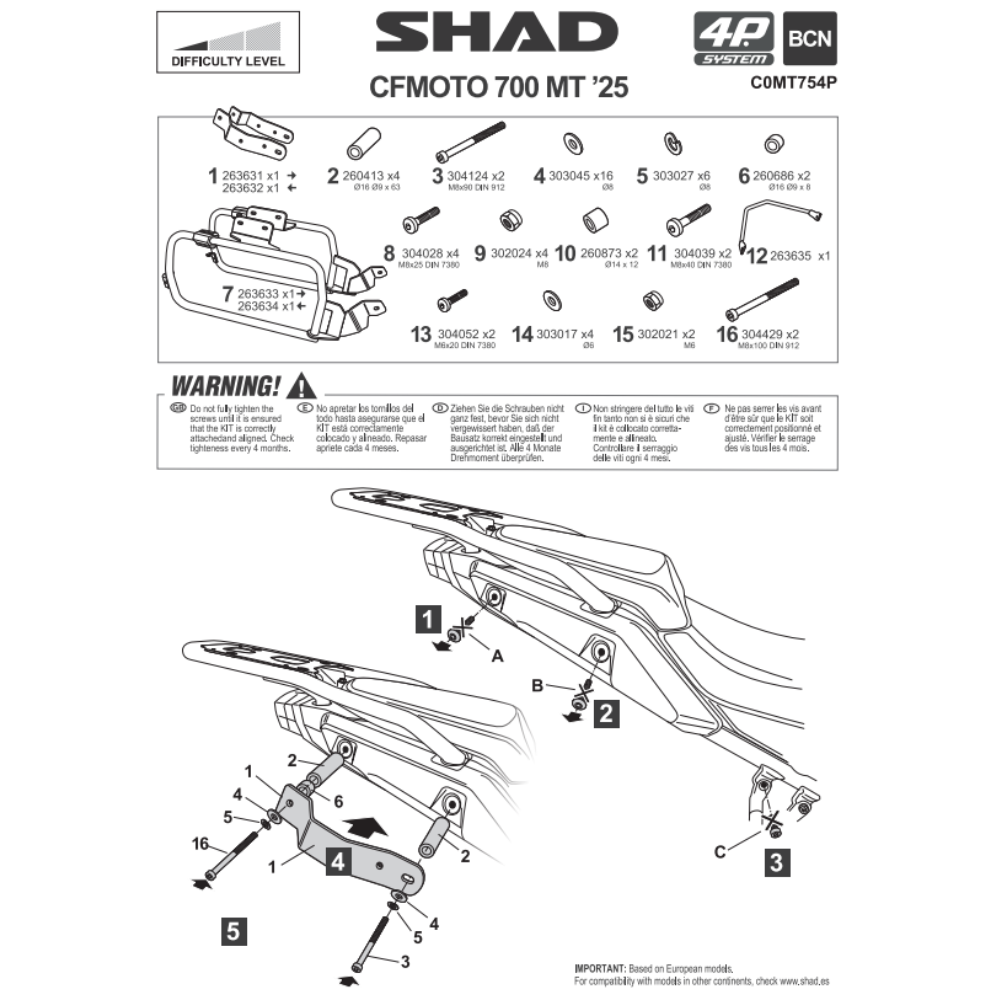 SHAD 4P System Side Bracket CF MOTO 700 MT; ADV 2025-2026