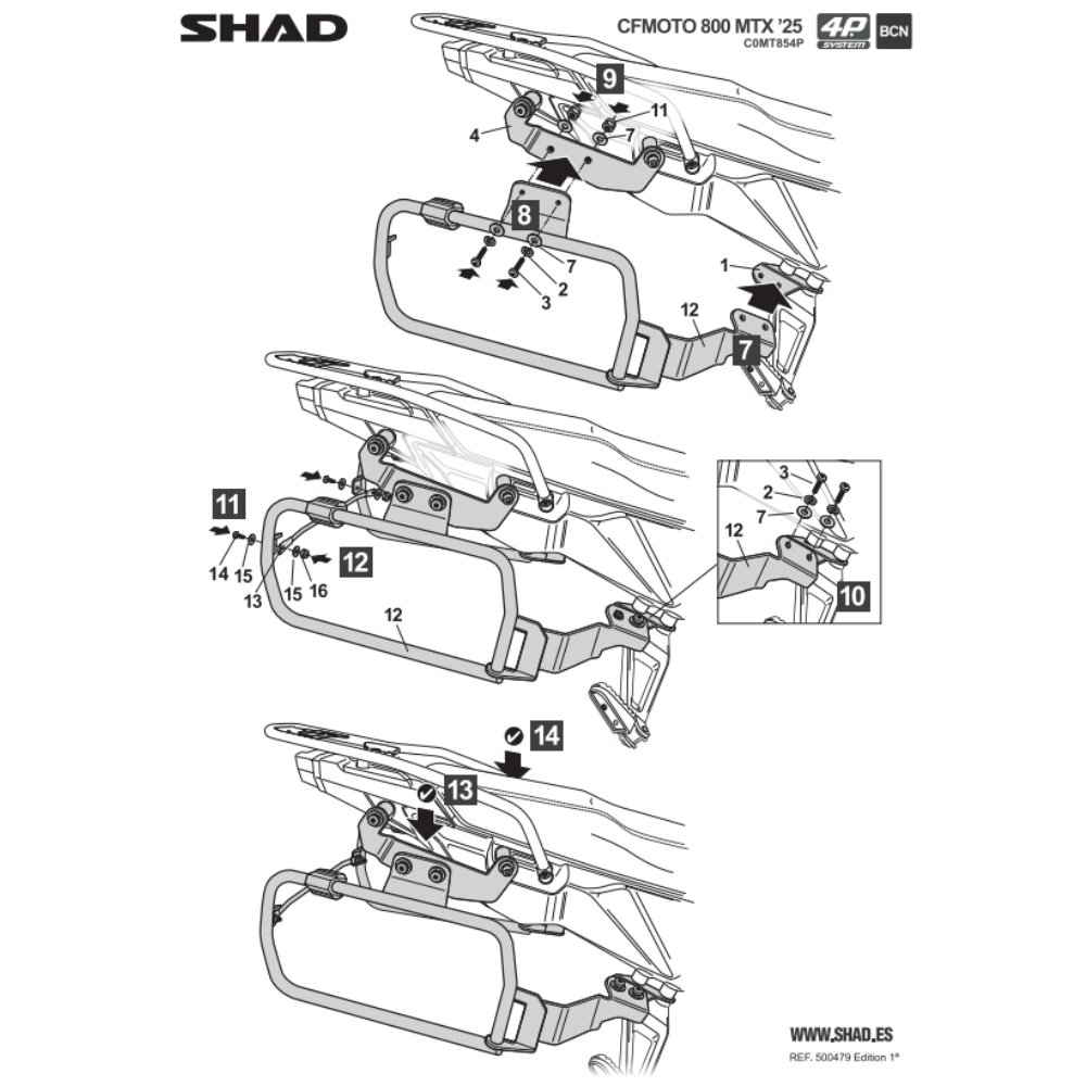 SHAD 4P System Side Bracket CF MOTO 800; 1000 MTX 2025-2026