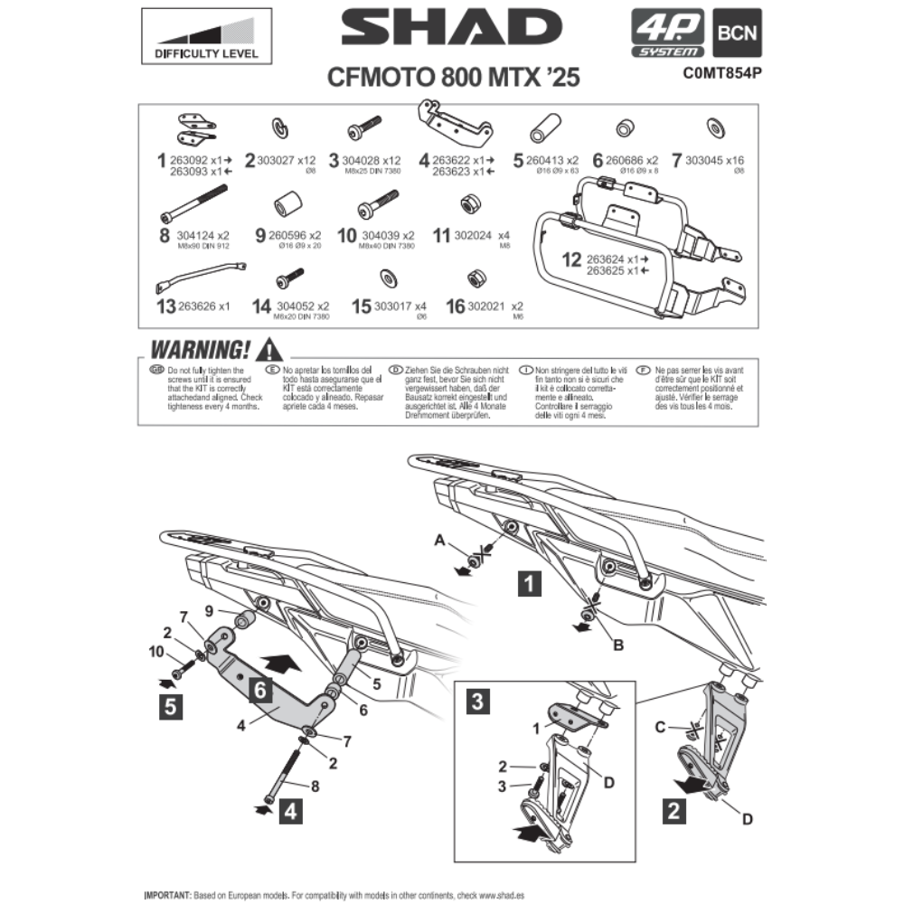 SHAD 4P System Side Bracket CF MOTO 800; 1000 MTX 2025-2026