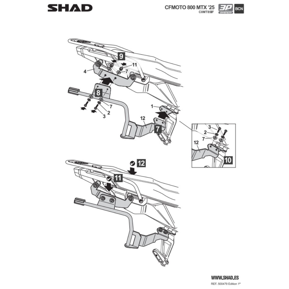 SHAD 3P System Side Bracket CF MOTO 800 MTX 2025-2026