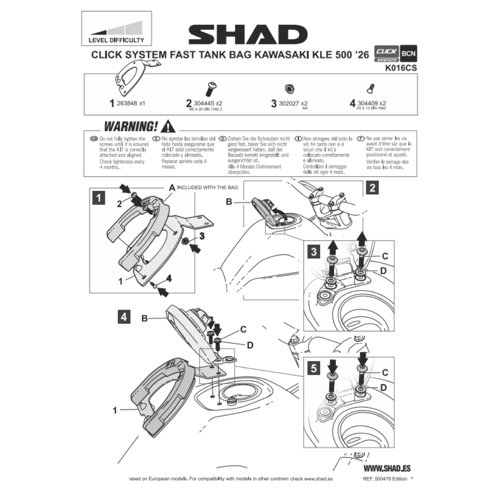 SHAD Click System Fitting Kit Kawasaki KLE 500 2026