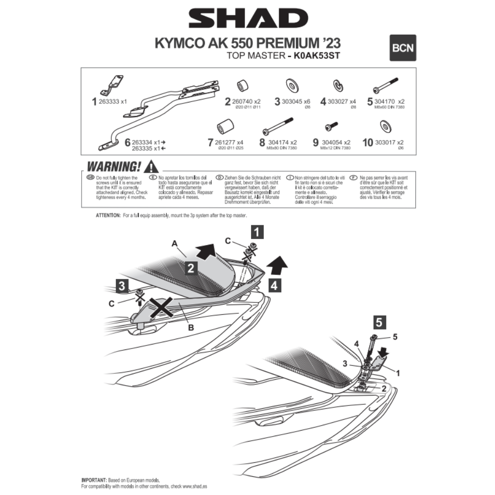 SHAD Top Box Bracket Kymco AK550 Premium 2023-2025