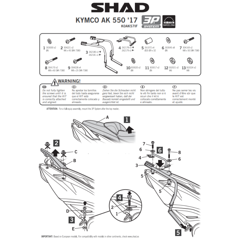 SHAD 3P System Side Bracket Kymco AK550 2017-2025