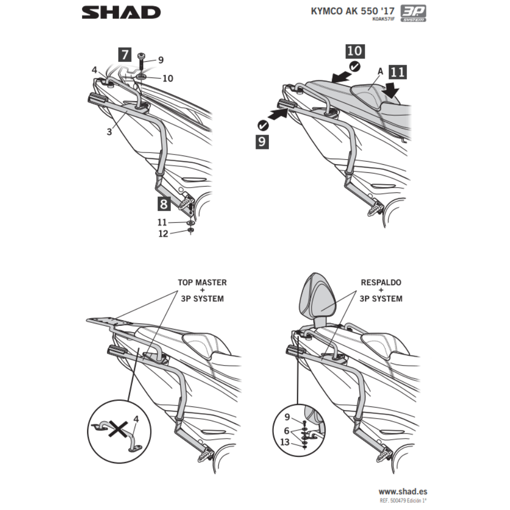 SHAD 3P System Side Bracket Kymco AK550 2017-2025