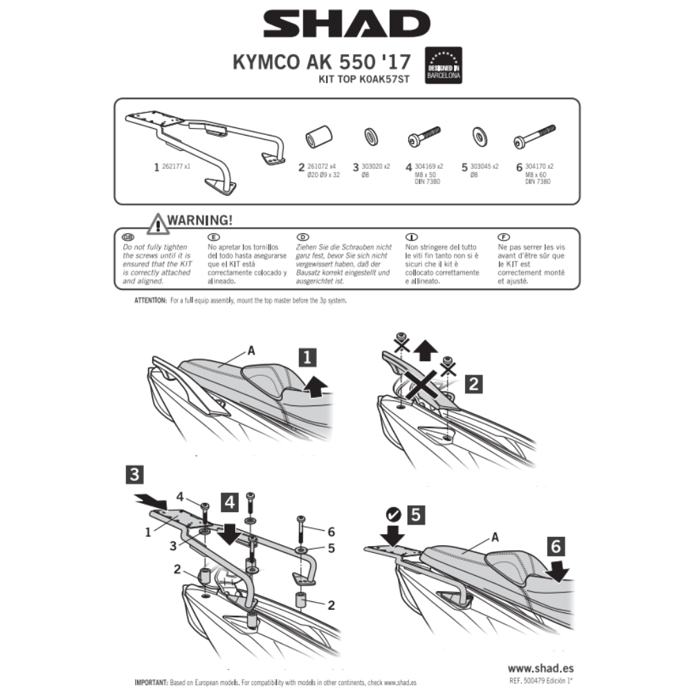 SHAD Top Box Bracket Kymco AK550 2017-2025