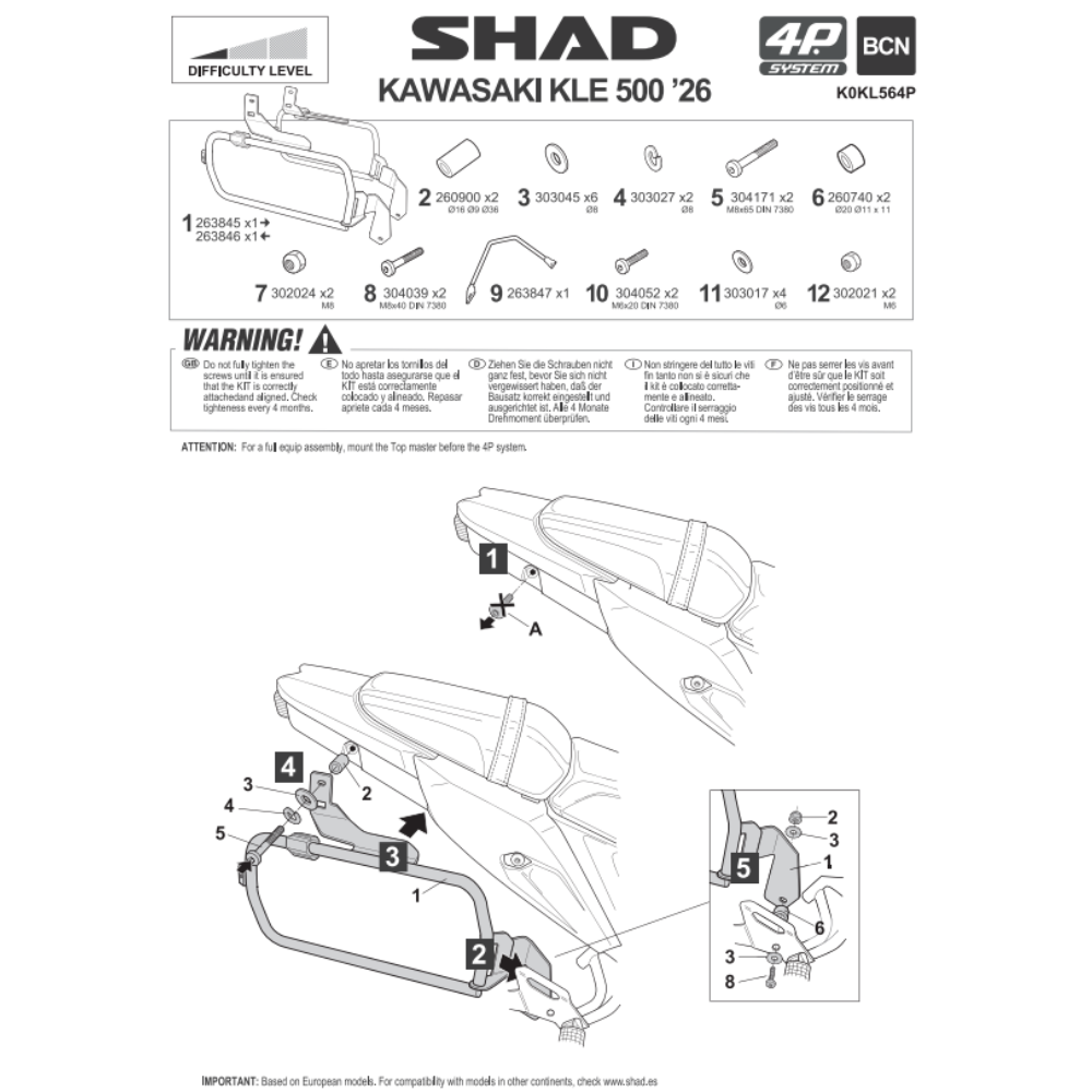 SHAD 4P System Side Bracket Kawasaki KLE 500 2026