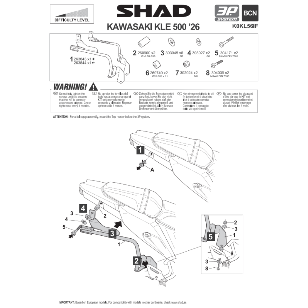 SHAD 3P System Side Bracket Kawasaki KLE 500 2026