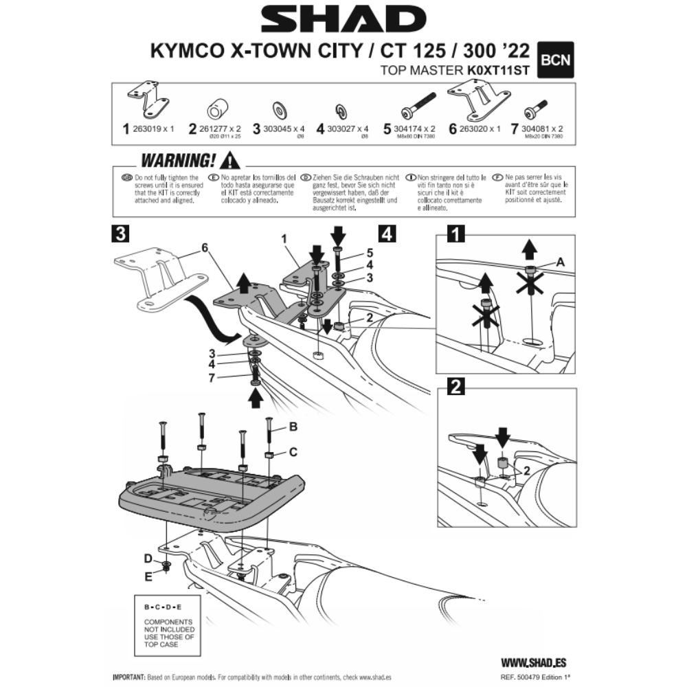 SHAD Top Box Bracket Kymco X-TOWN 125; 300 CITY 2021-2025