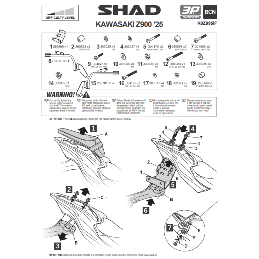 SHAD 3P System Side Bracket Kawasaki Z900 2025-2026