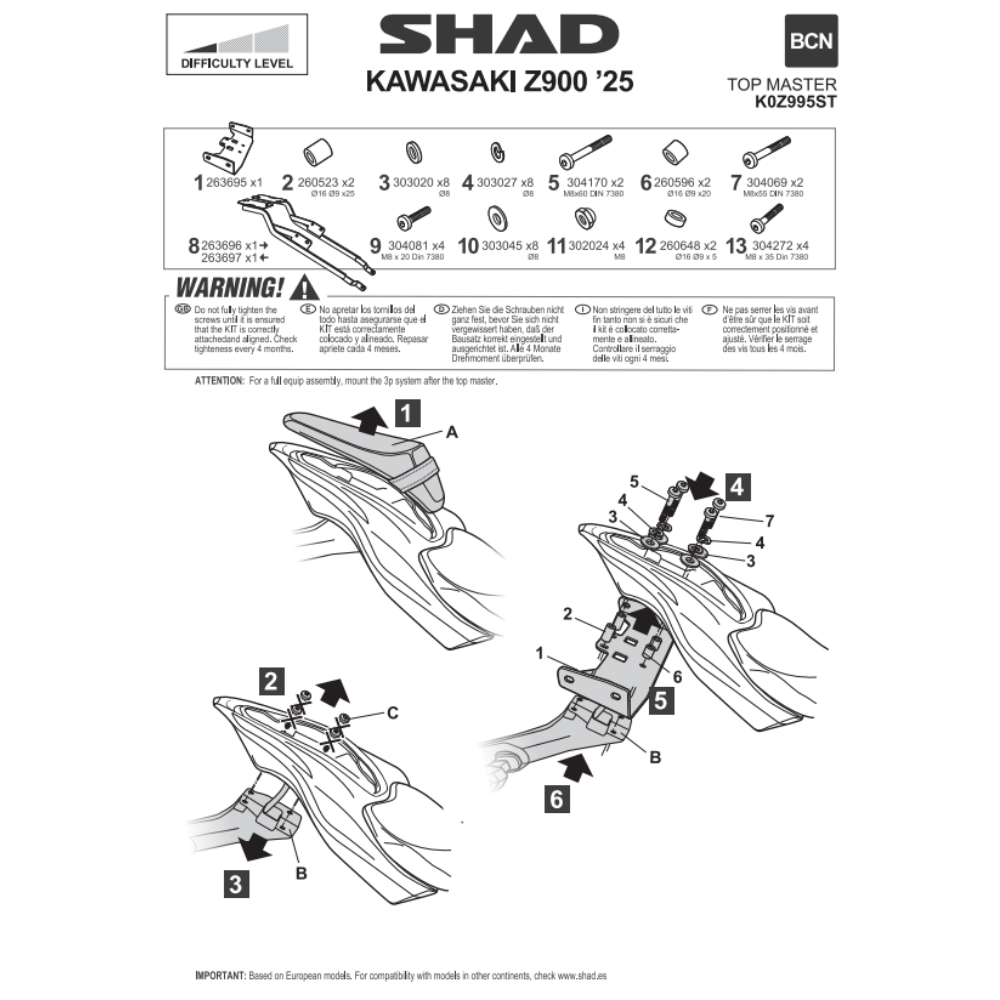 SHAD Top Box Bracket Kawasaki Z900 2025-2026