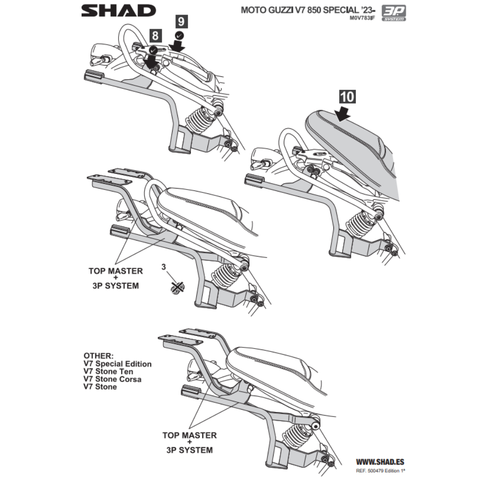 SHAD 3P System Side Bracket Moto Guzzi V7 STONE 2023-2026
