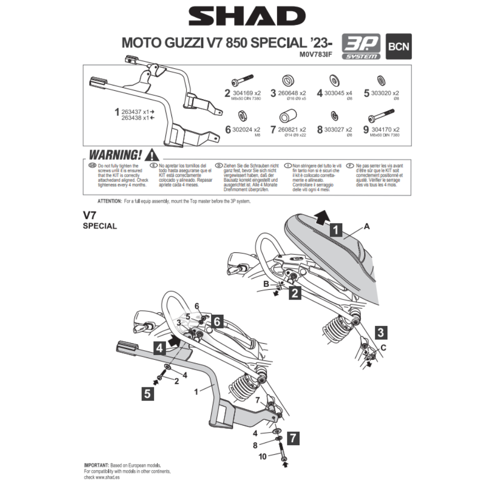 SHAD 3P System Side Bracket Moto Guzzi V7 STONE 2023-2026