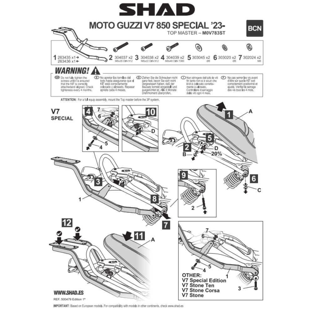 SHAD Top Box Bracket Moto Guzzi V7 STONE 2023-2026