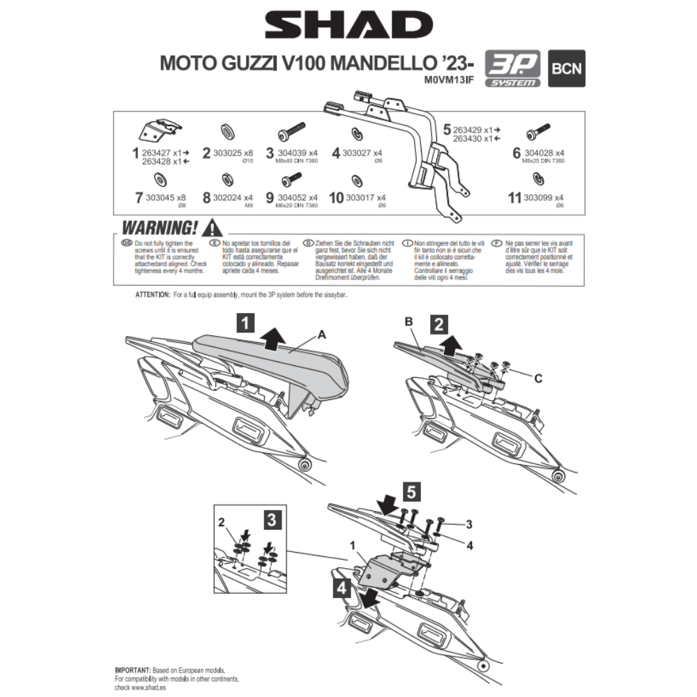 SHAD 3P System Side Bracket Moto Guzzi V100 MANDELO 2022-2026