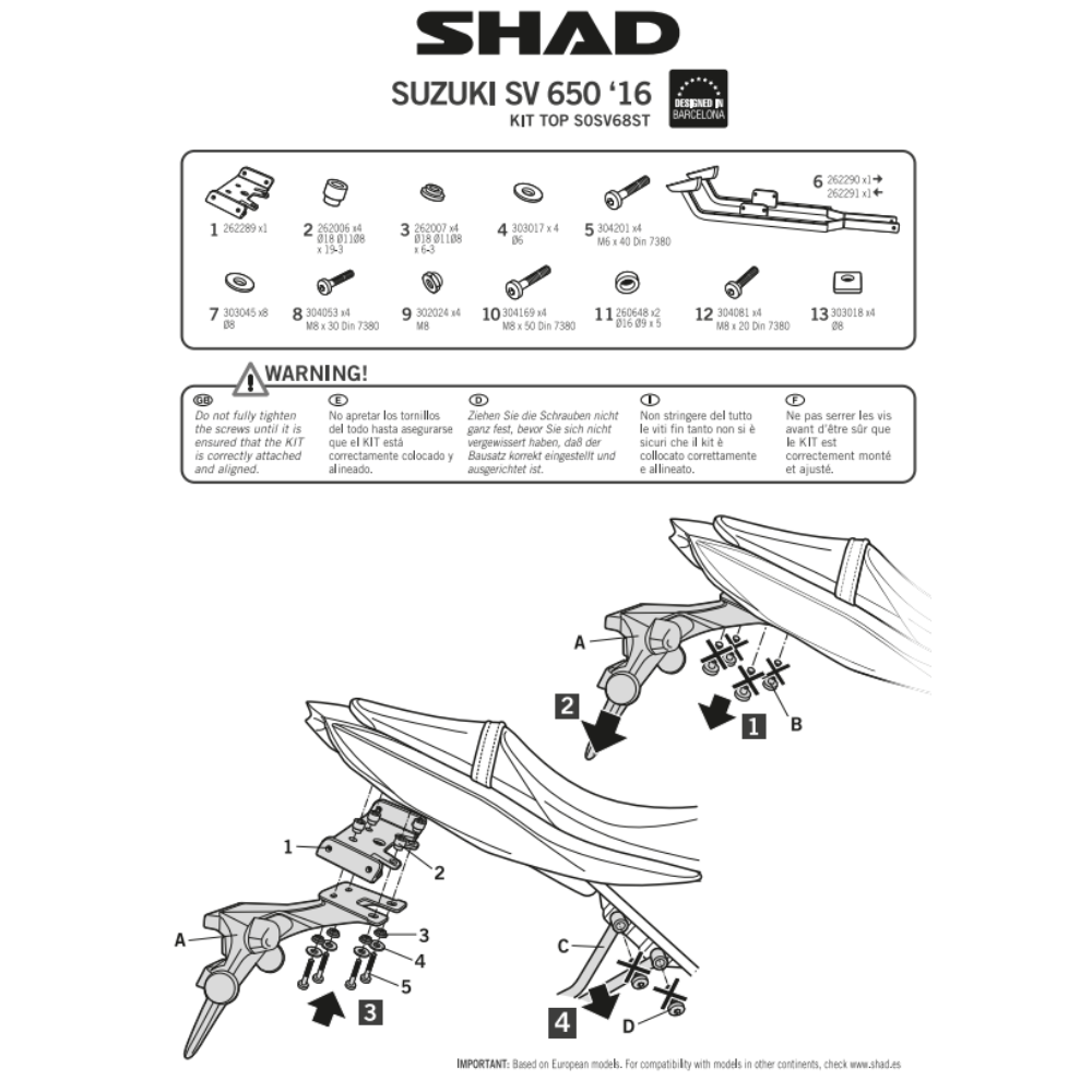 SHAD Top Box Bracket Suzuki SV650; SV650 X 2018-2026