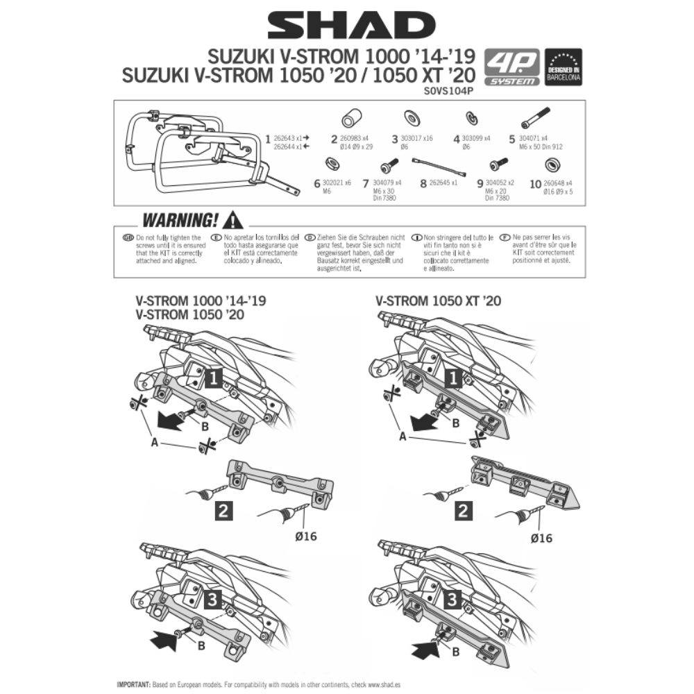 SHAD 4P System Side Bracket Suzuki V-STROM 1050/XT/TECH/DE/SE 2020-2026