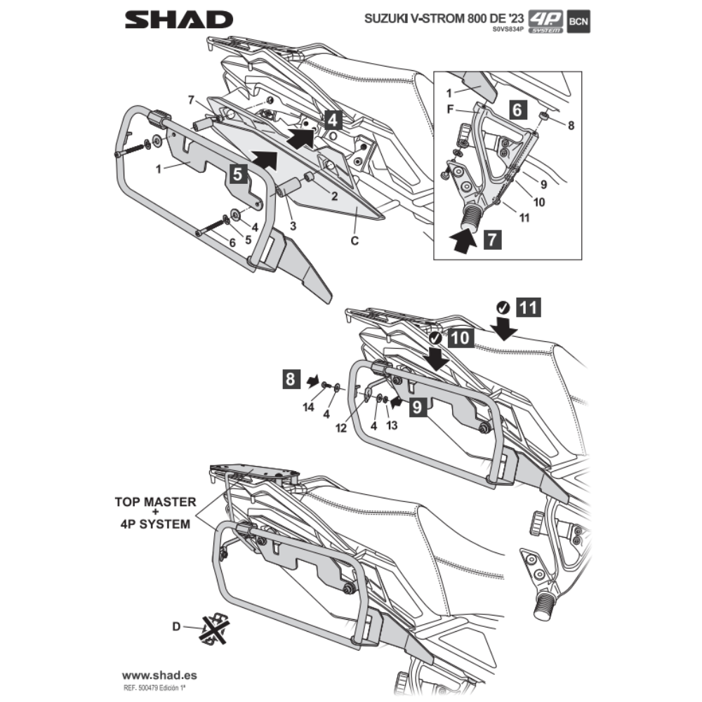 SHAD 4P System Side Bracket Suzuki V-STROM 800 SE; DE; TECH 2023-2026