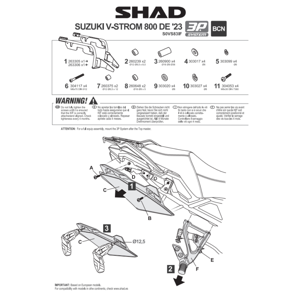 SHAD 3P System Side Bracket Suzuki V-STROM 800 SE/DE/TECH 2023-2026