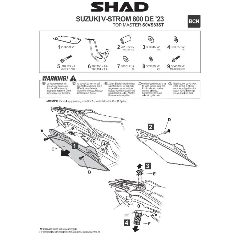 SHAD Top Box Bracket SUZUKI V-STROM 800 SE/DE/TECH 2023-2026