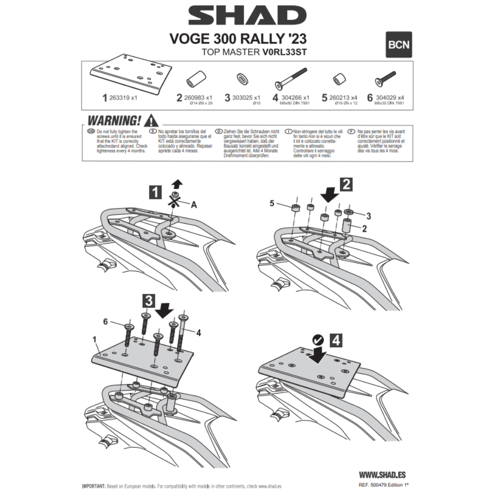 SHAD Top Box Fitting Kit Voge 300 RALLY 2023-2026