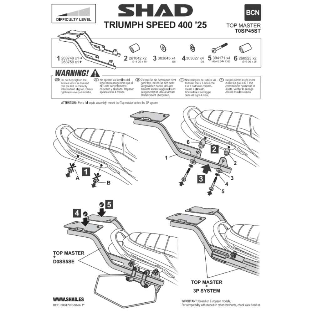 SHAD Top Box Bracket TRIUMPH SPEED 400 2025