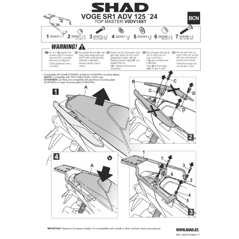 SHAD Top Box Bracket Voge SR 180 ADV 2024-2026