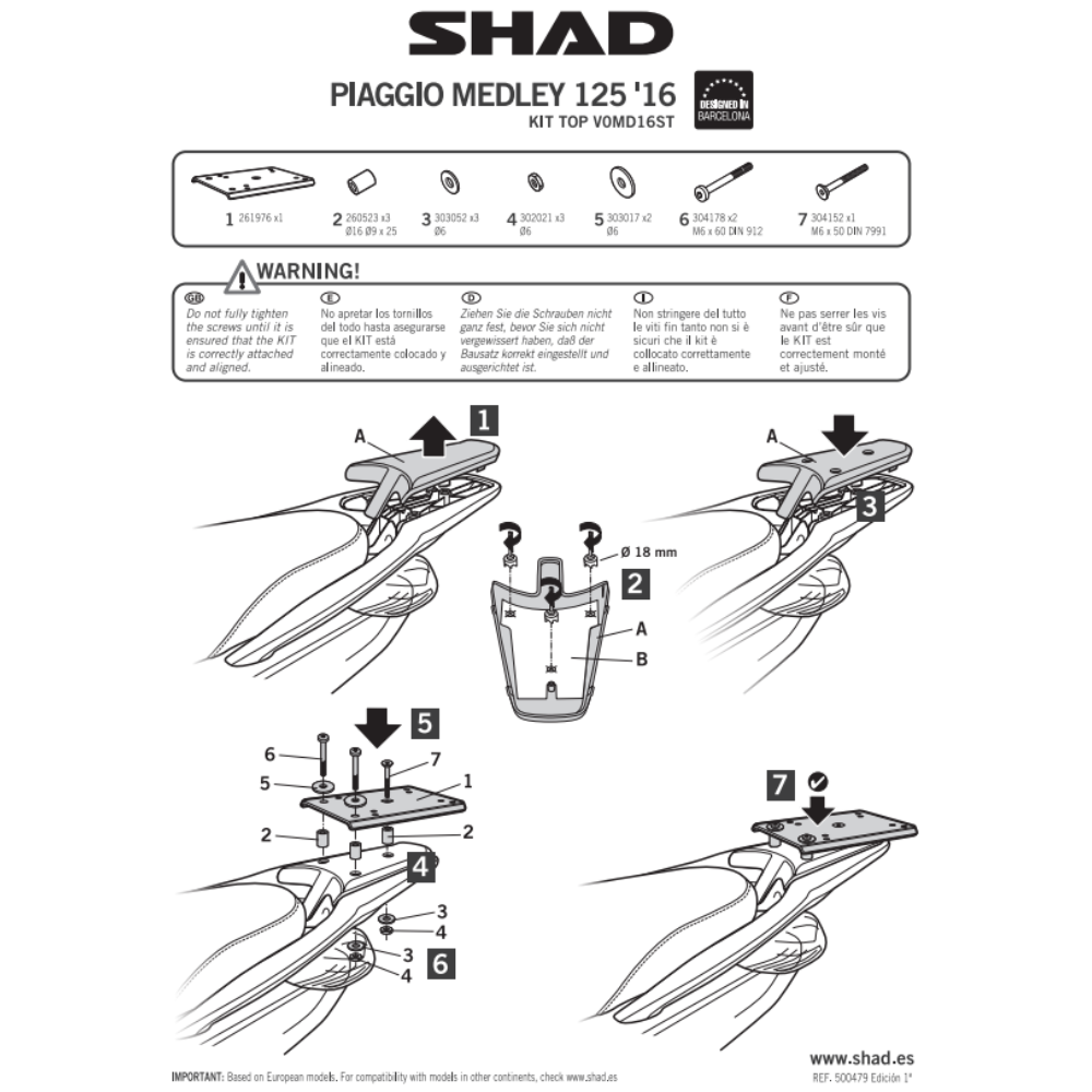 SHAD Top Box Fitting Kit PIAGGIO MEDLEY S 150 2016-2026