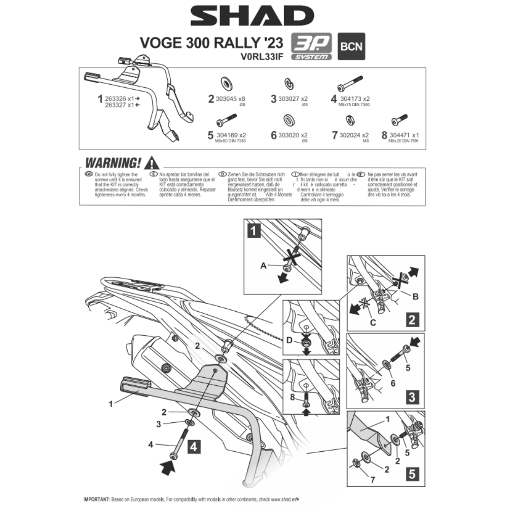 SHAD 3P System Side Bracket 300 VOGE RALLY 2023-2026