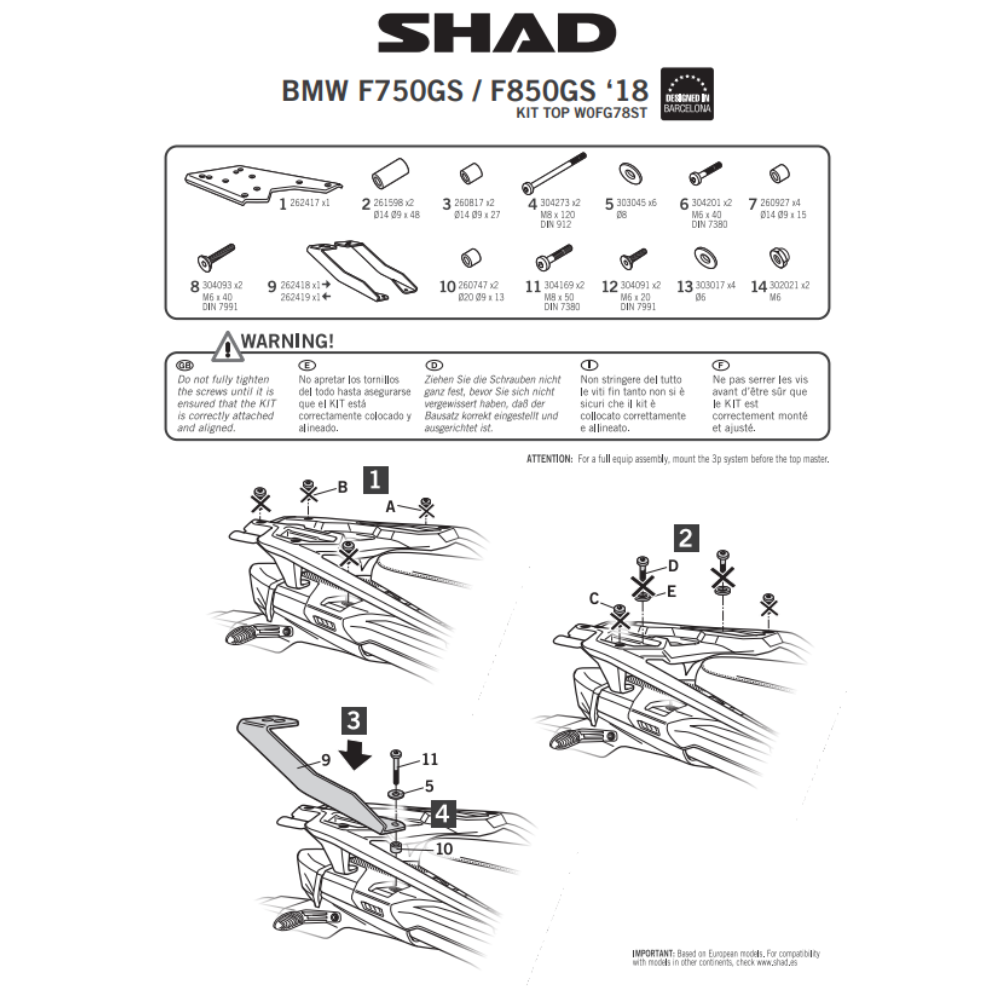 SHAD Top Box Bracket BMW F750GS 2018-2024; F800GS 2024-2025; F850 GS 2018-2024