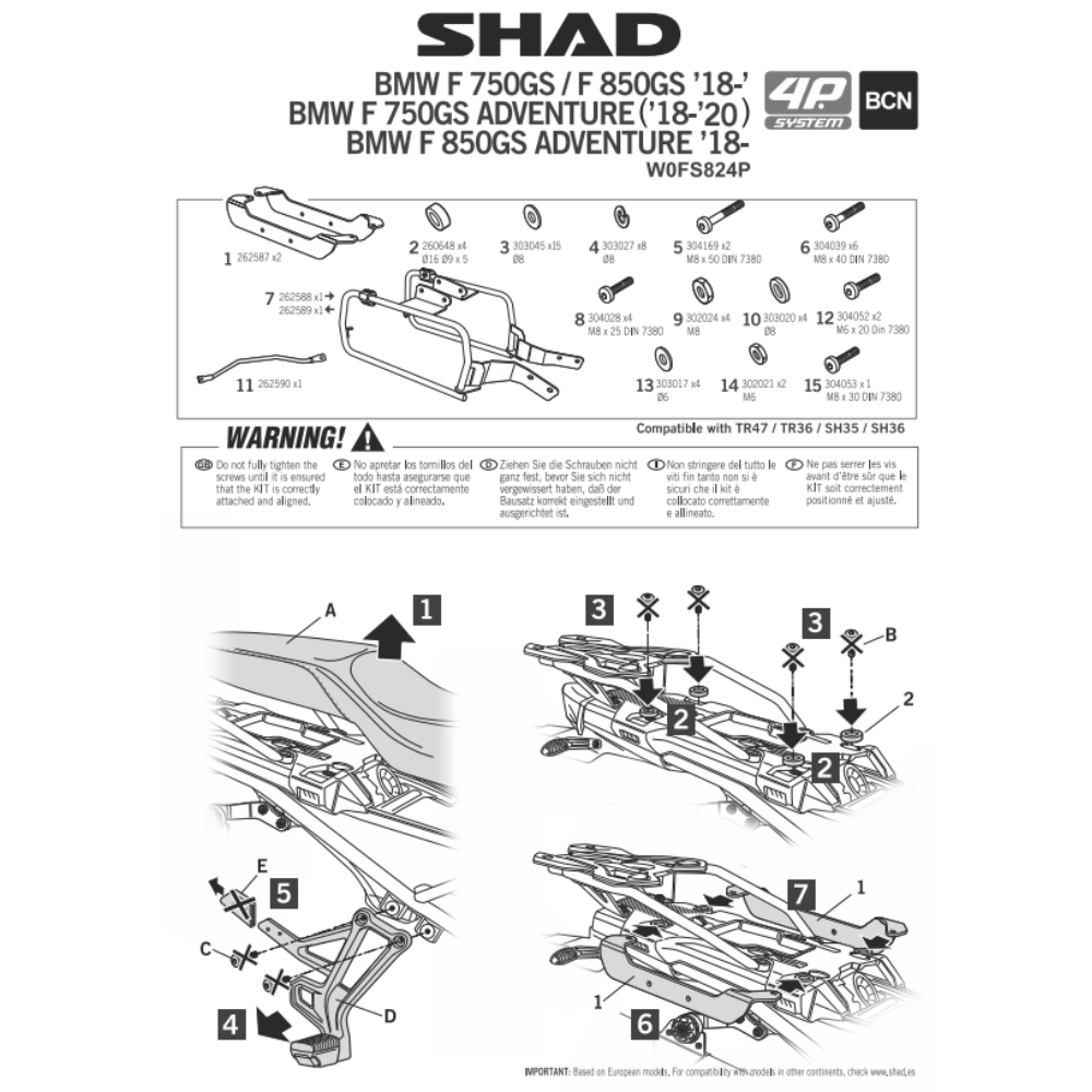 SHAD 4P System Side Bracket BMW F750GS; 850GS 2018-2025