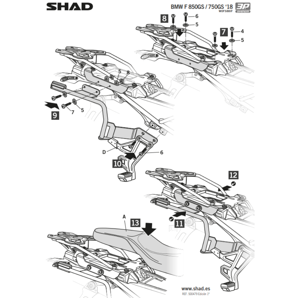 SHAD 3P System Side Bracket BMW F750GS 2018-2024; F800GS 2024-2025; F850 GS 2018-2024